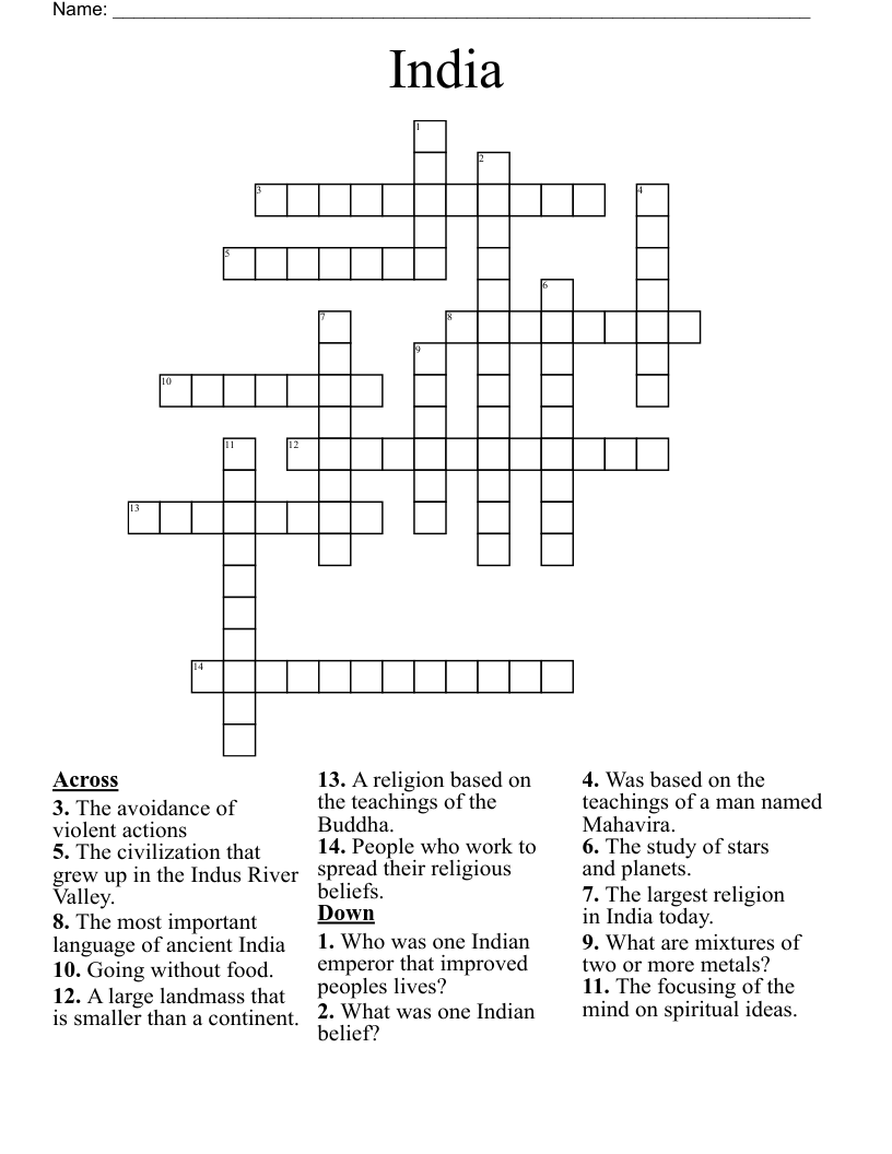 India Crossword
