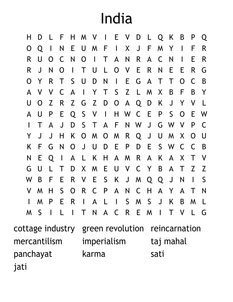 India Word Search