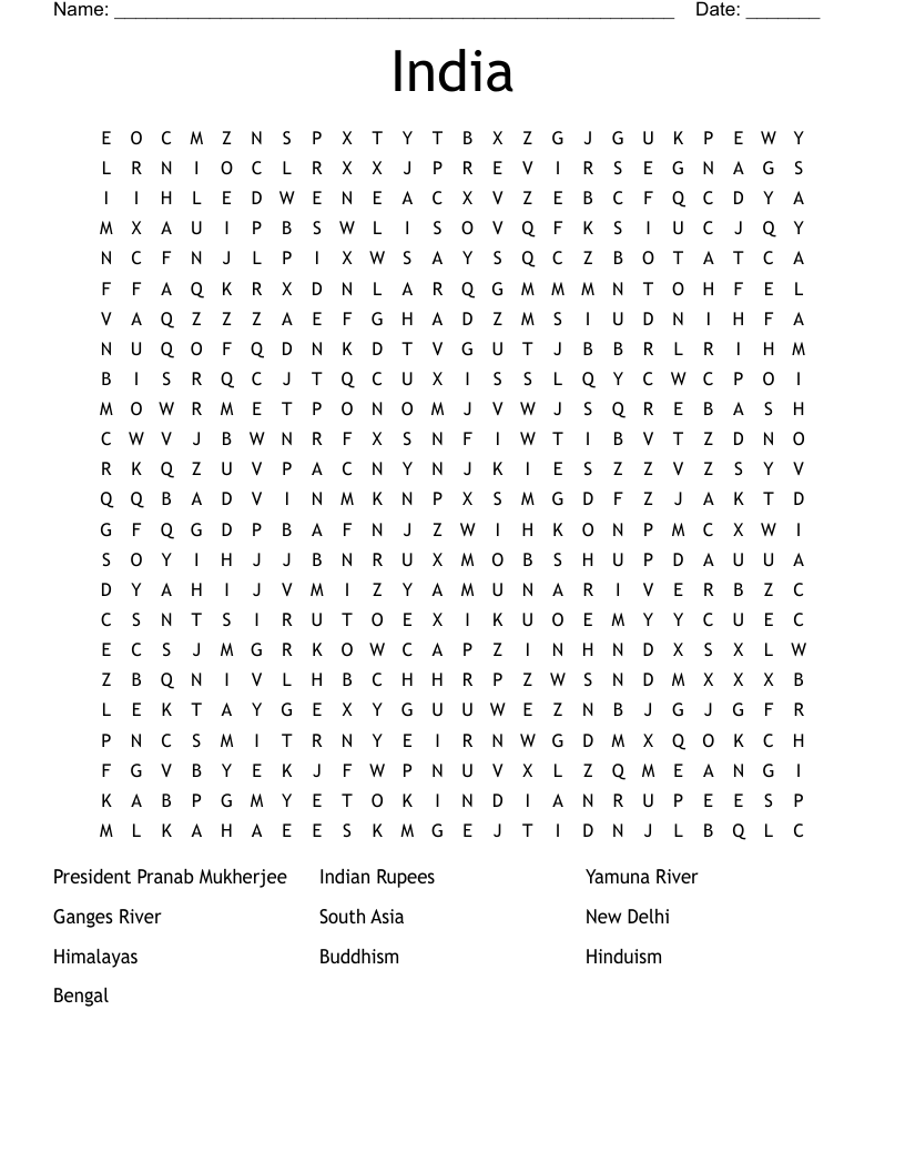 India Word Search