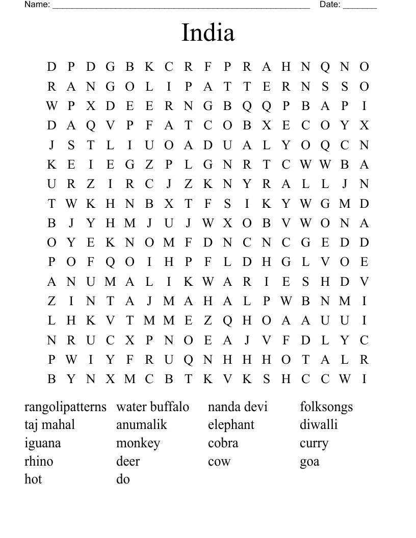 India Word Search