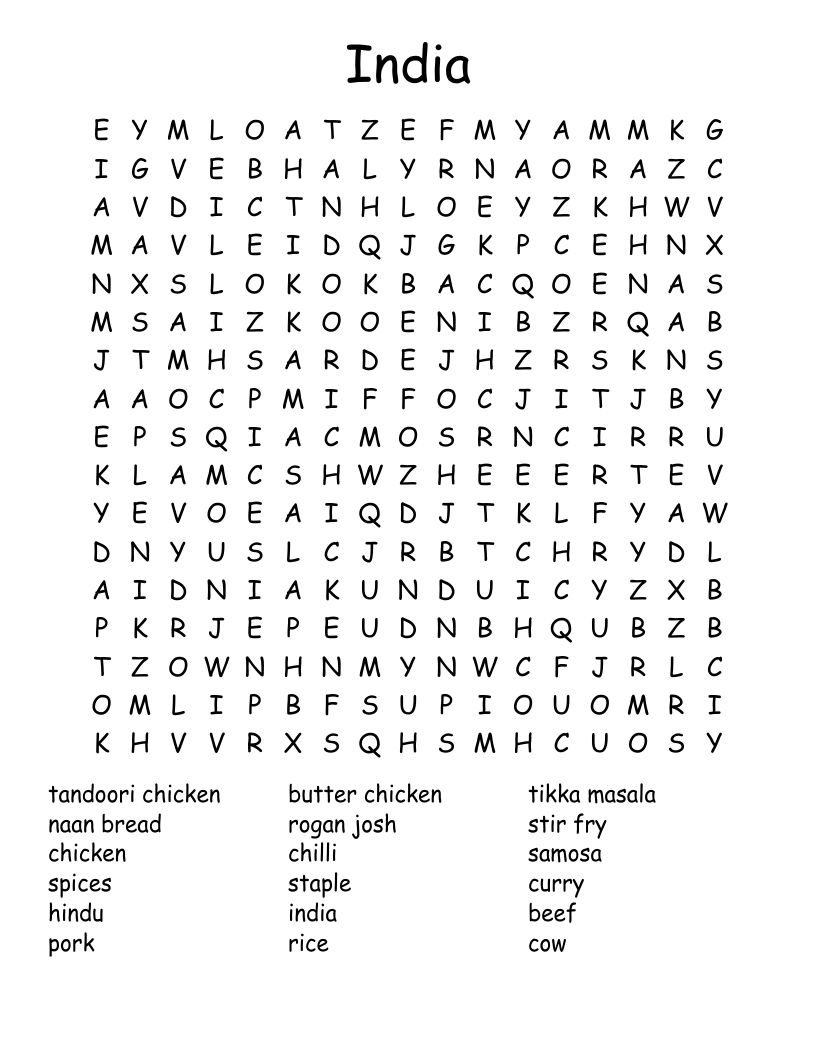 India Word Search
