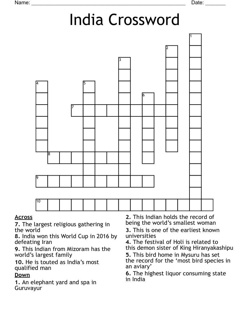 India Crossword