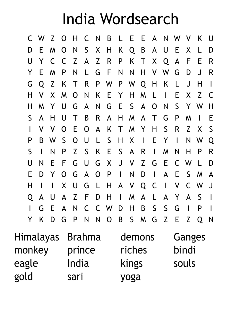 India Wordsearch
