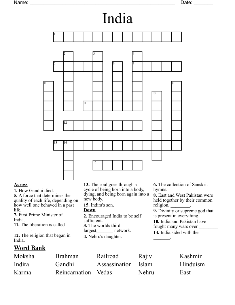 India  Crossword