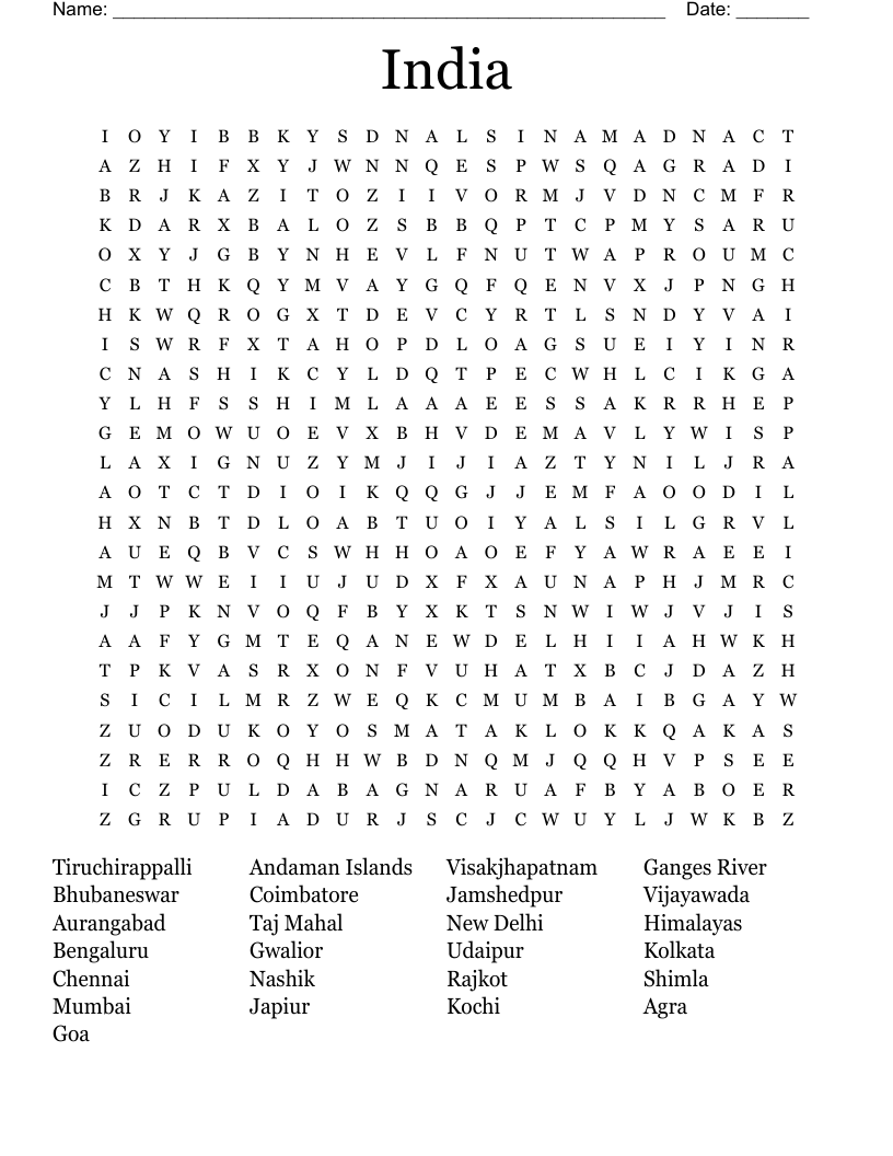 India  Word Search