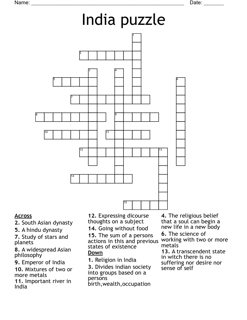 India puzzle Crossword