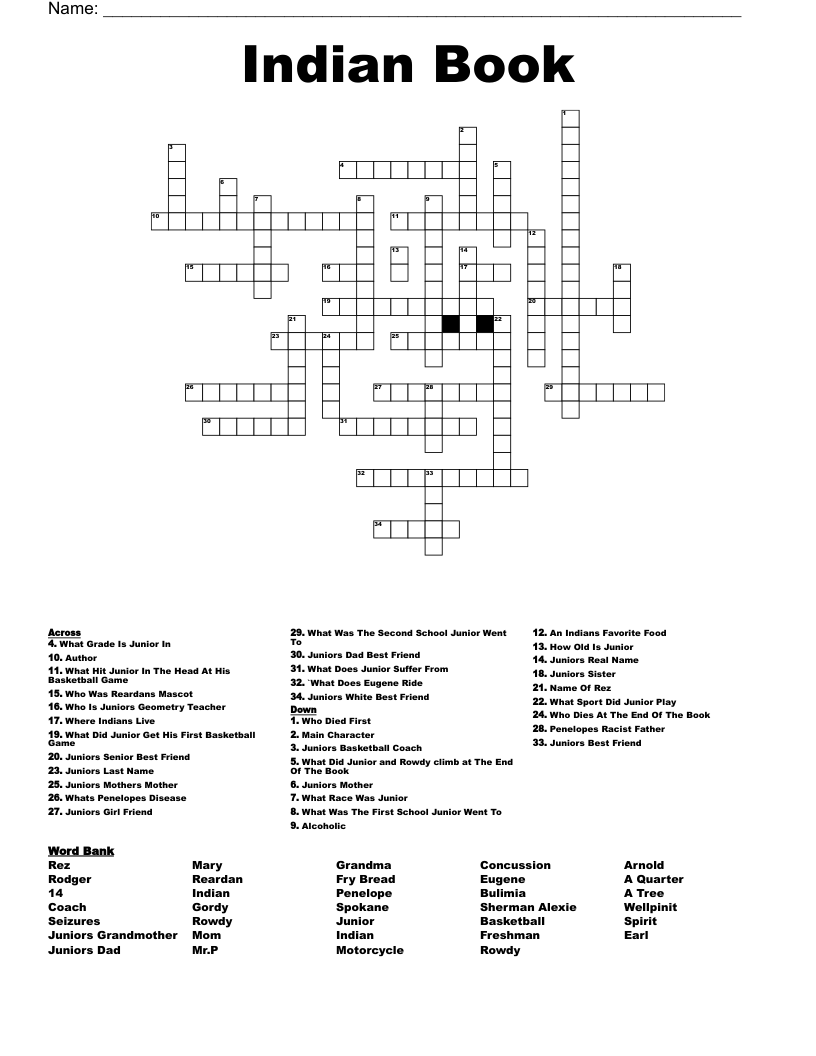 Indian Book  Crossword