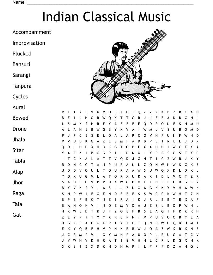 Indian Classical Music Word Search