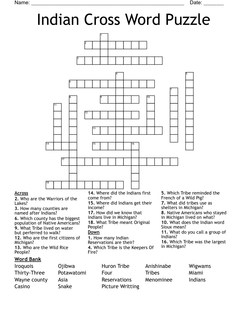 Indian Cross Word Puzzle