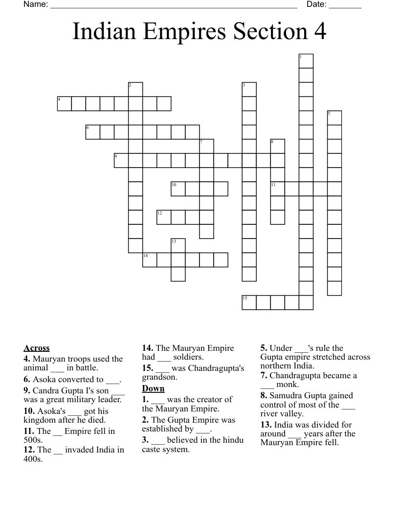 Indian Empires Section 4 Crossword