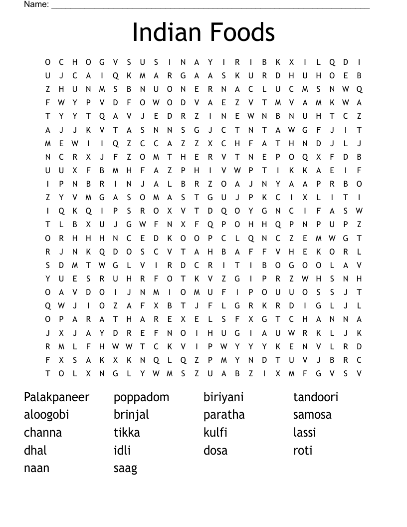 Indian Foods Word Search