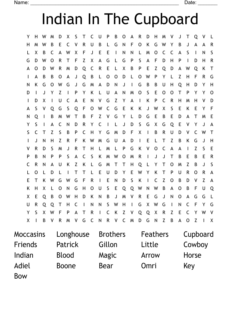 Indian In The Cupboard Word Search