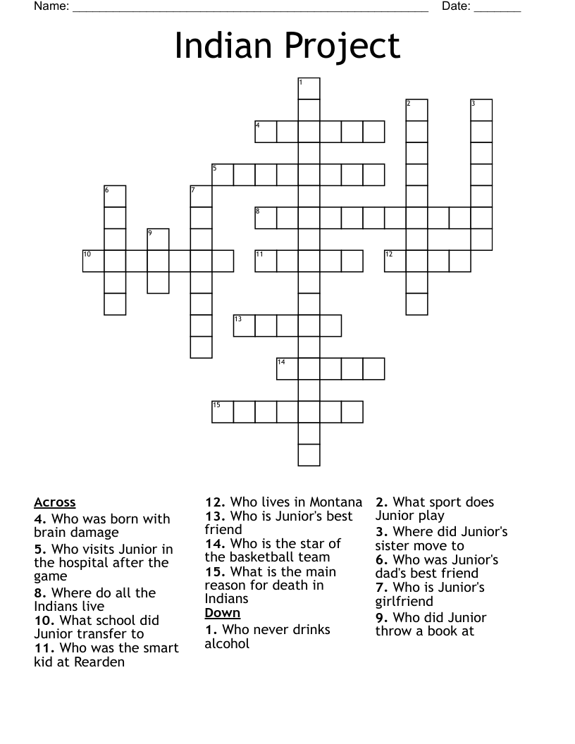 Indian Project Crossword