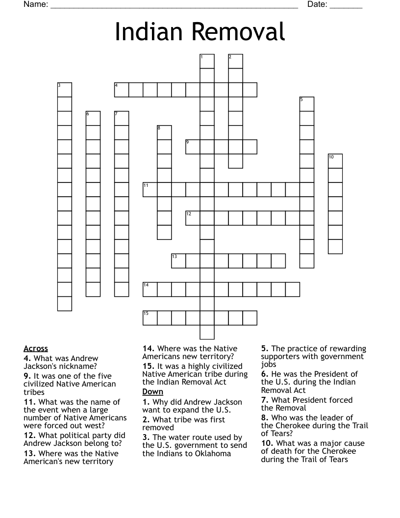 Indian Removal Crossword