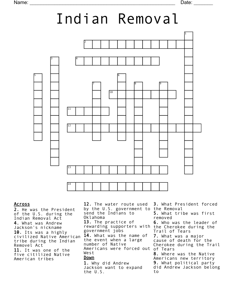 Indian Removal Crossword