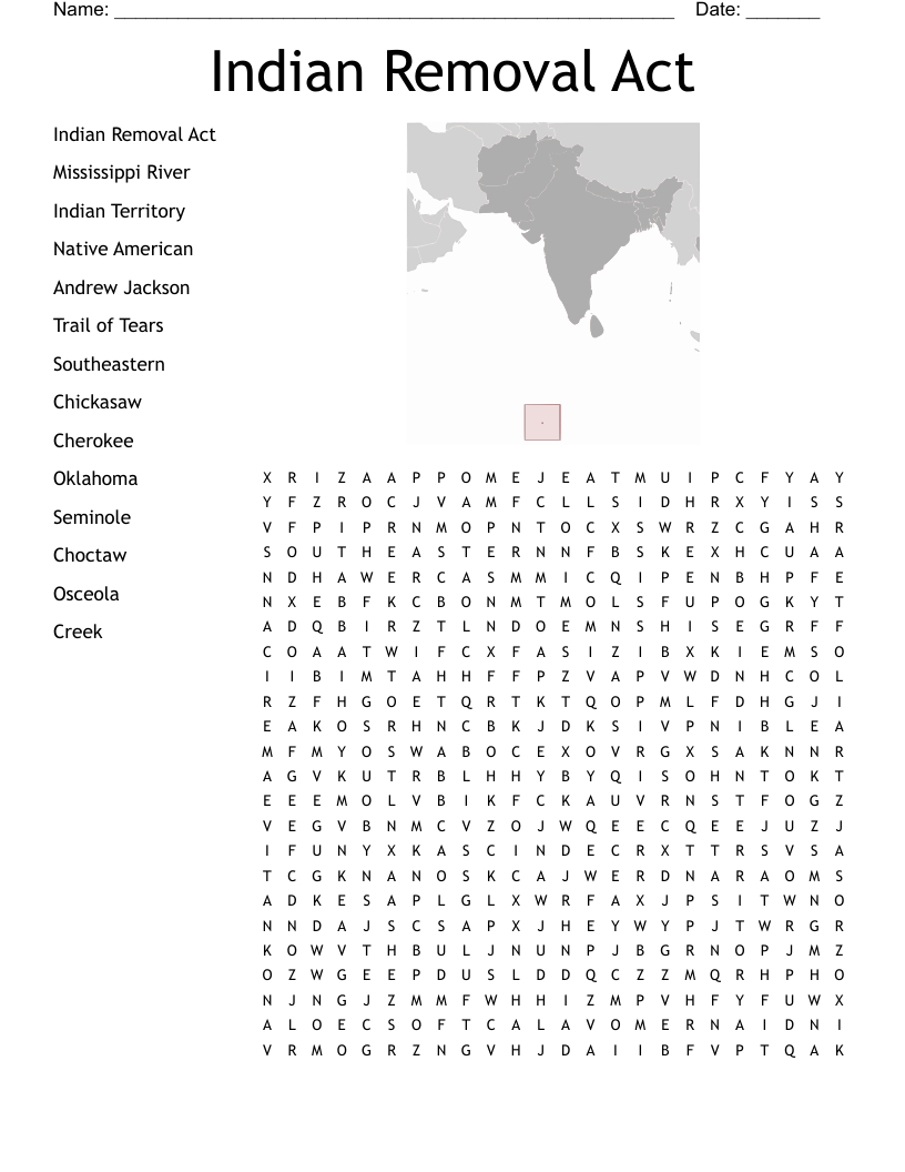 Indian Removal Act Word Search