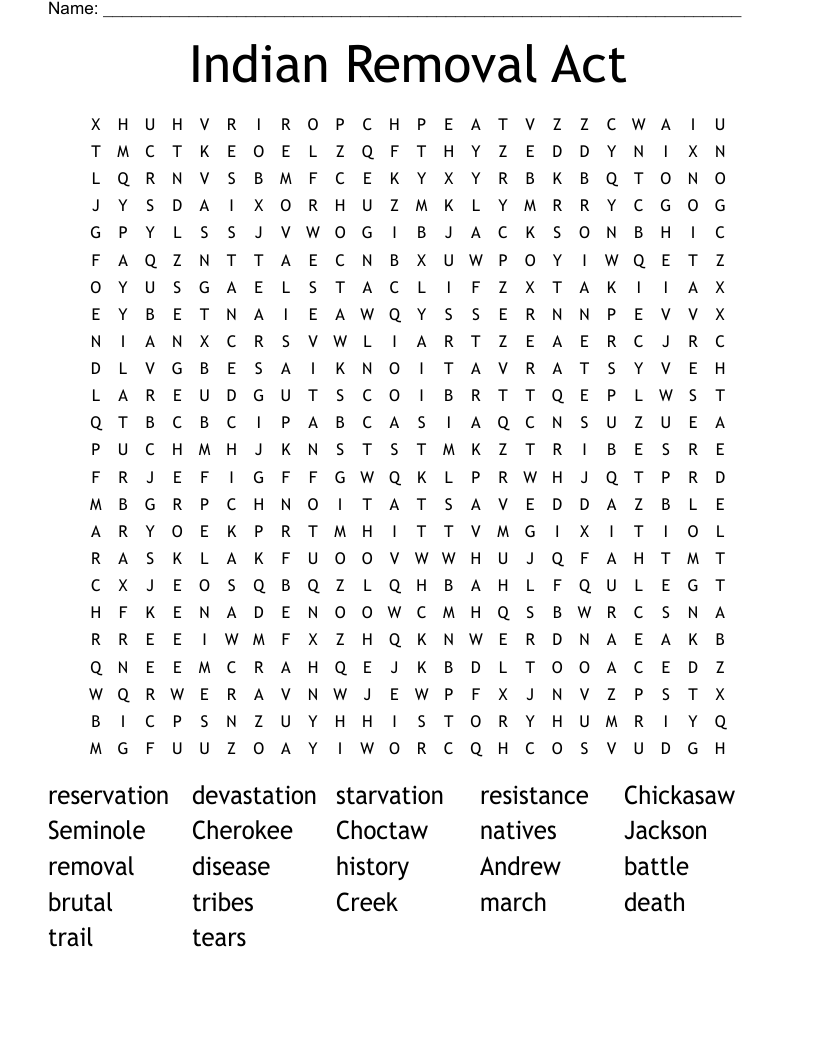 Indian Removal Act Word Search