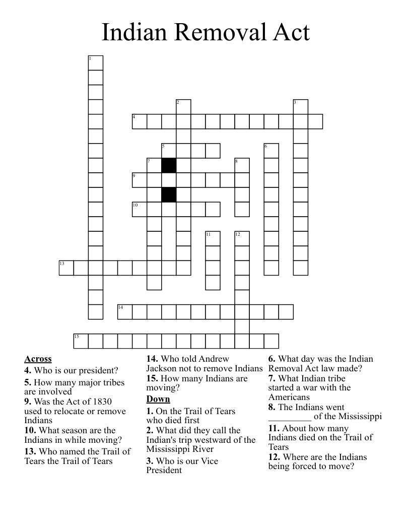 Indian Removal Act Crossword
