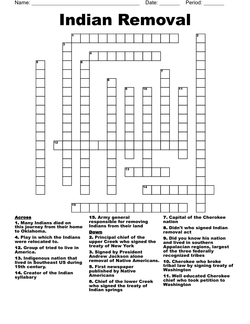 Indian Removal  Crossword