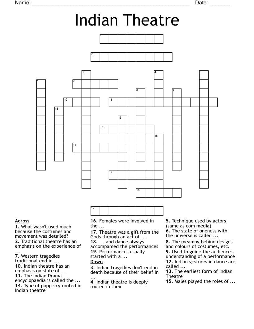 Indian Theatre Crossword