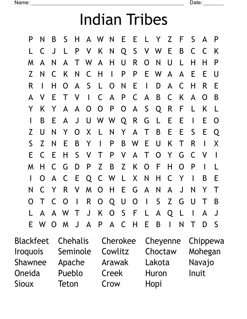 Indian Tribes Word Search