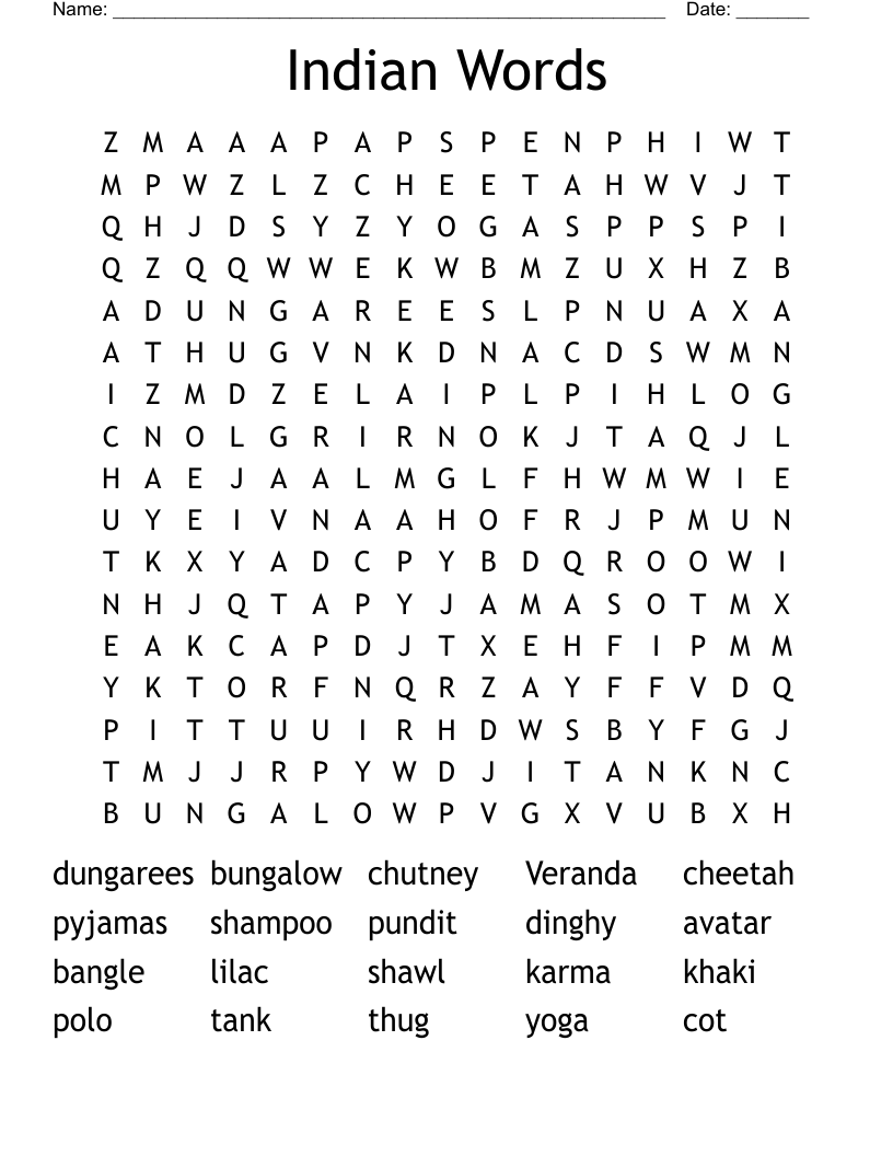 Indian Words  Word Search