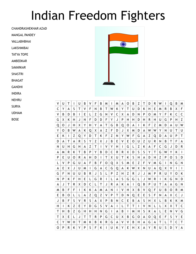 Indian Freedom Fighters Word Search
