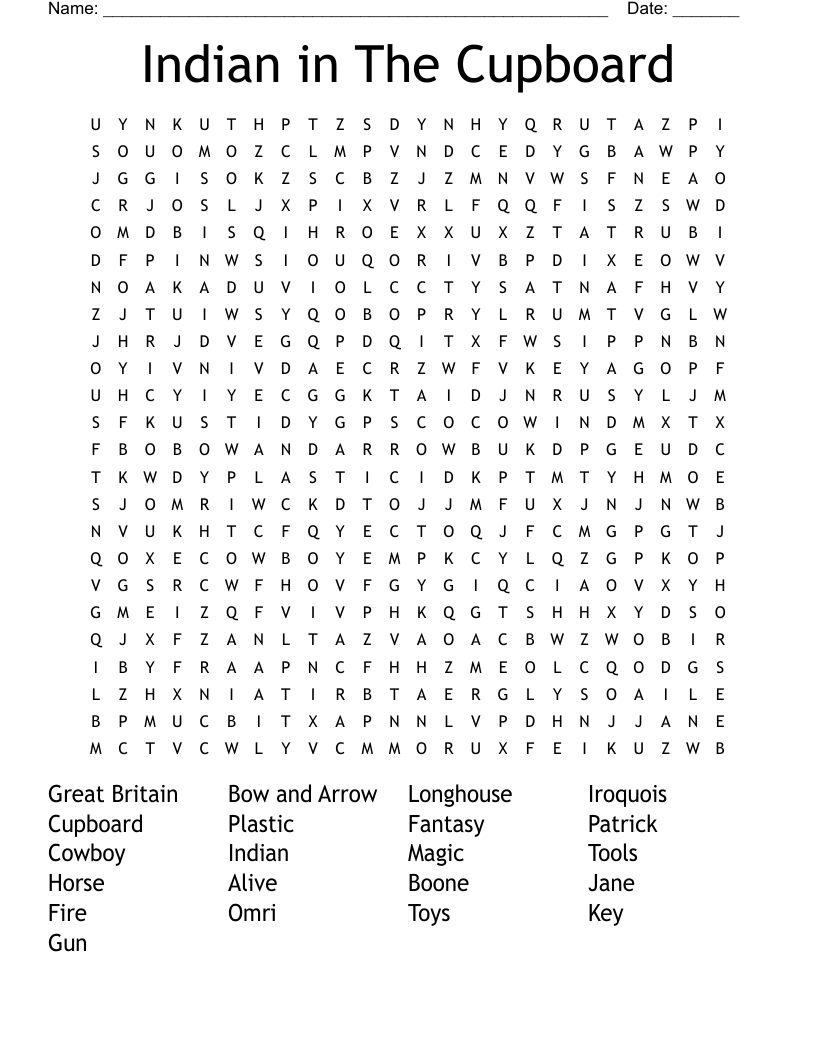Indian in The Cupboard Word Search