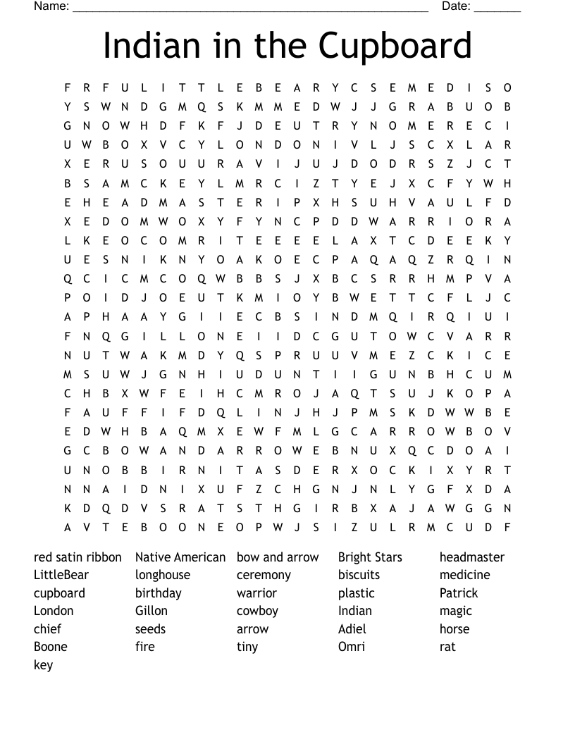 Indian in the Cupboard Word Search