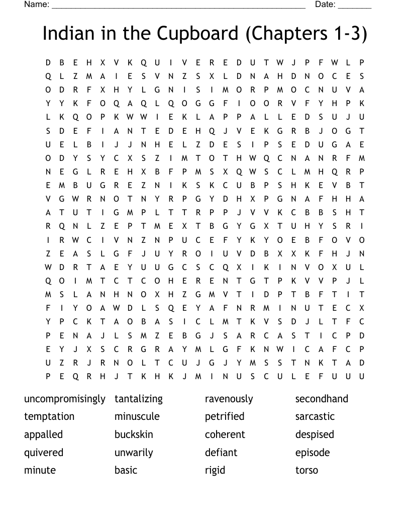 Indian in the Cupboard (Chapters 1-3) Word Search