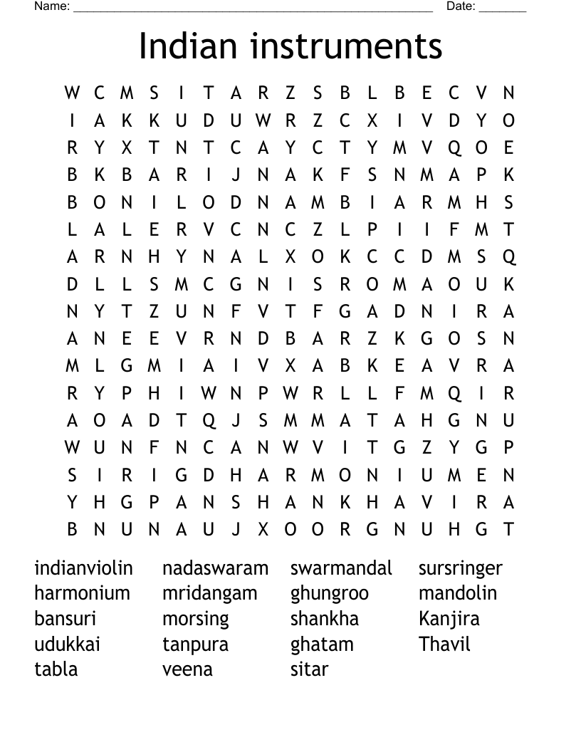 Indian instruments  Word Search