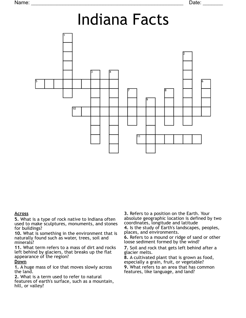Indiana Facts Crossword