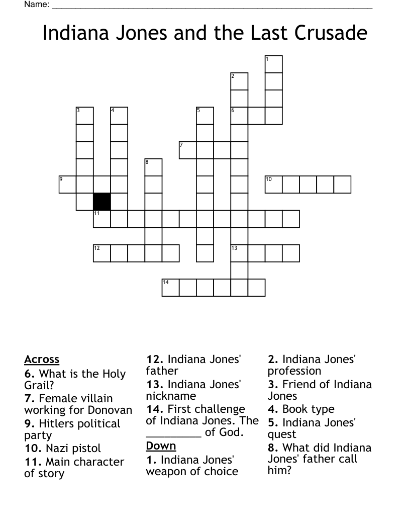 Indiana Jones and the Last Crusade Crossword