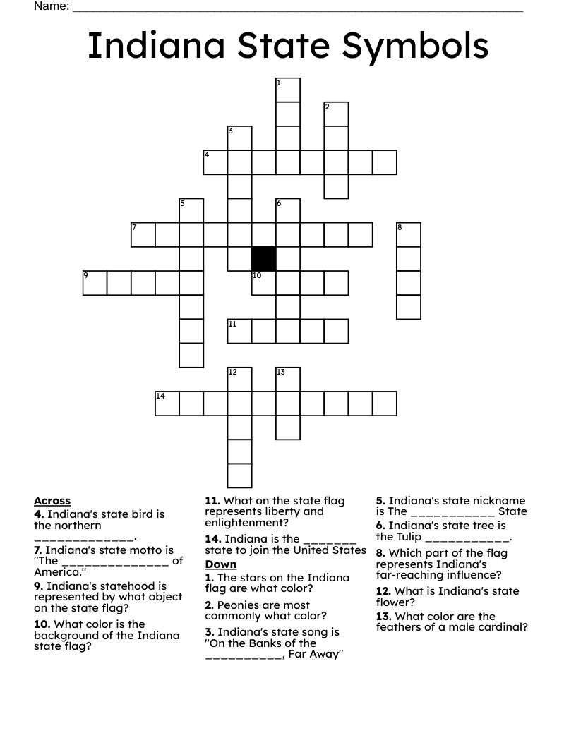 Indiana State Symbols Crossword