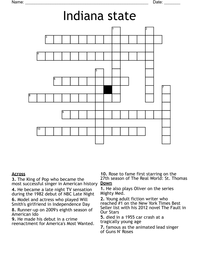 Indiana state Crossword