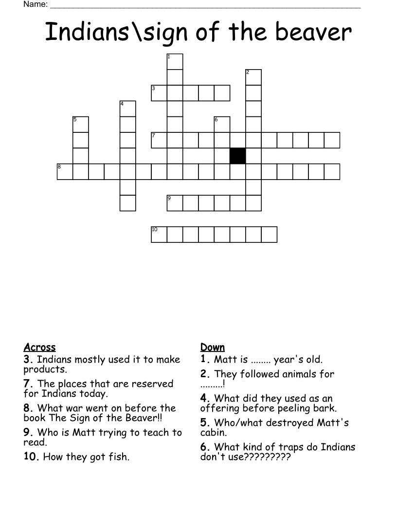 Indians\sign of the beaver  Crossword