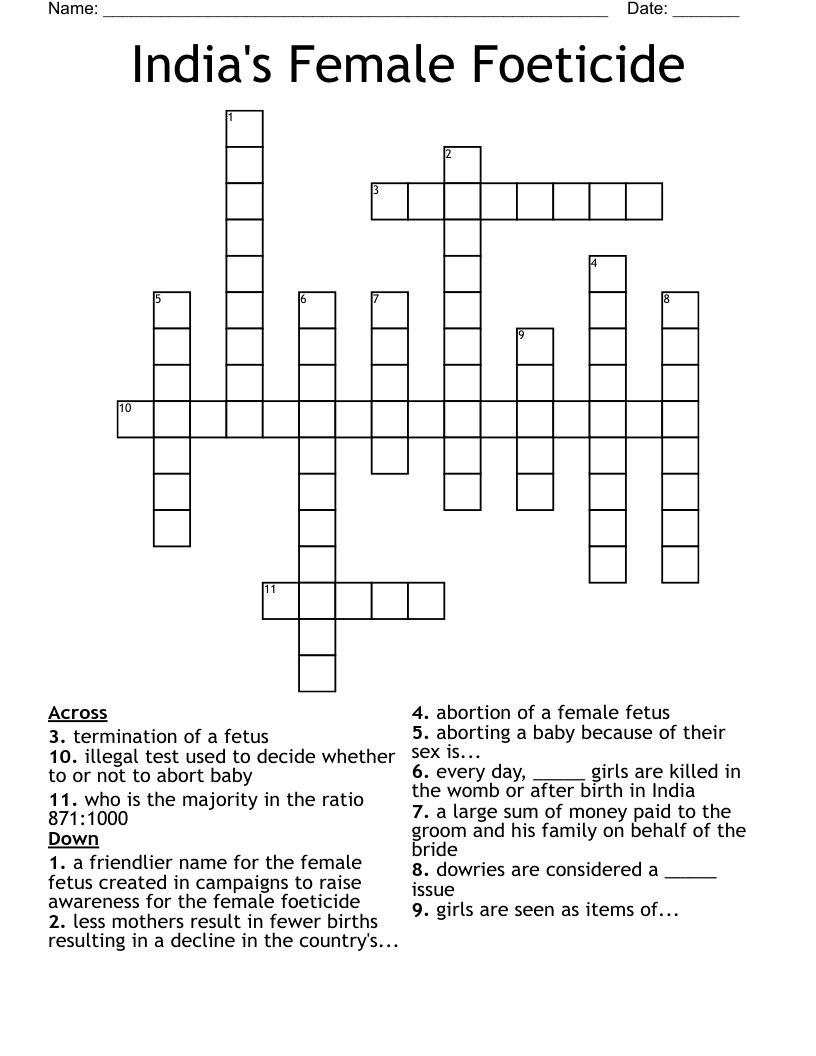 India's Female Foeticide Crossword