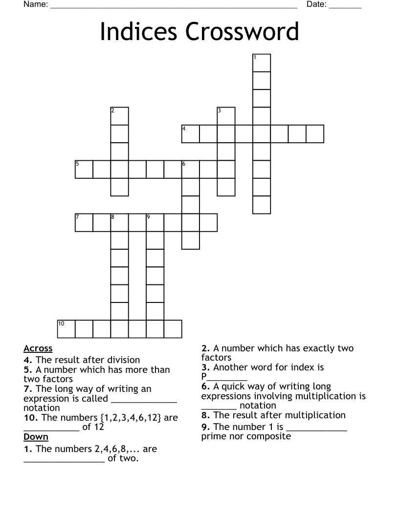 Indices Crossword
