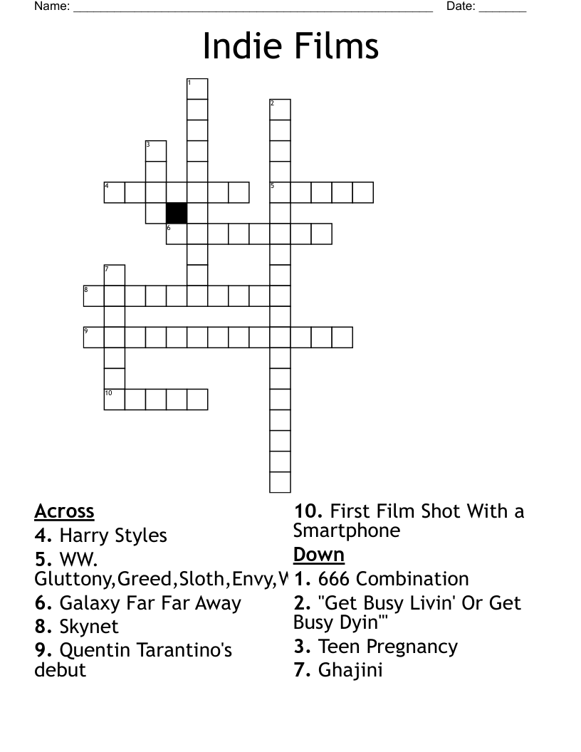 Indie Films Crossword