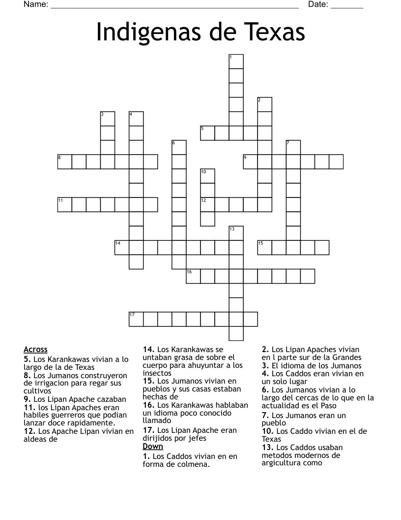 Indigenas de Texas Crossword