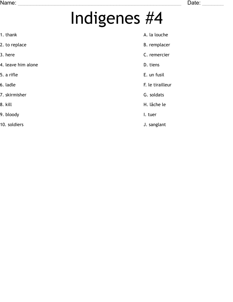 Indigenes #4 Worksheet