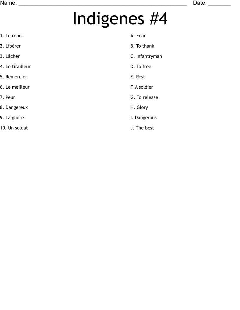 Indigenes #4 Worksheet