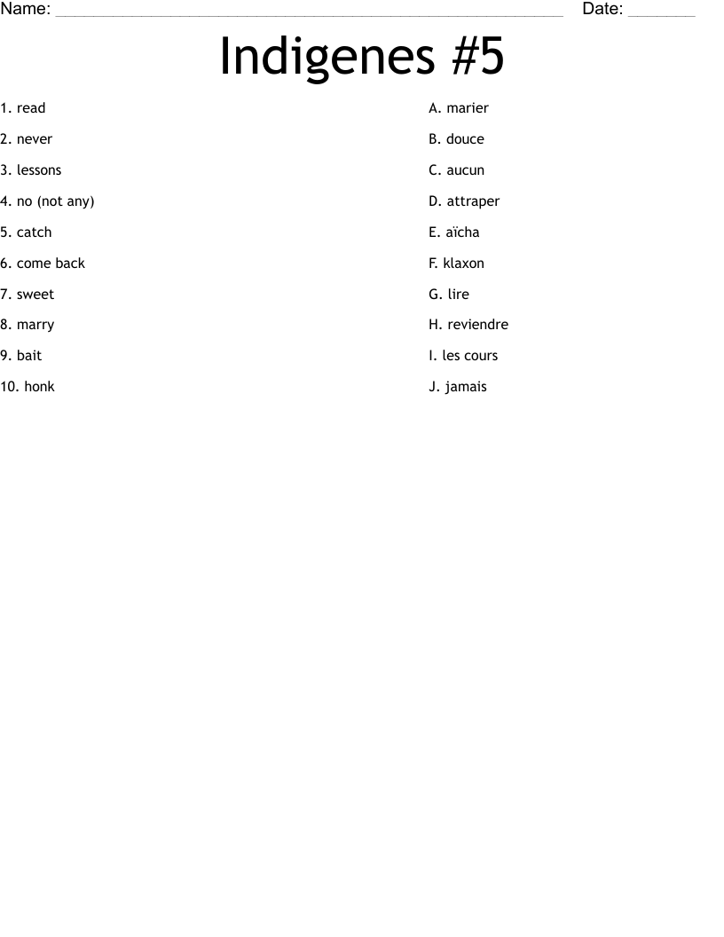 Indigenes #5 Worksheet