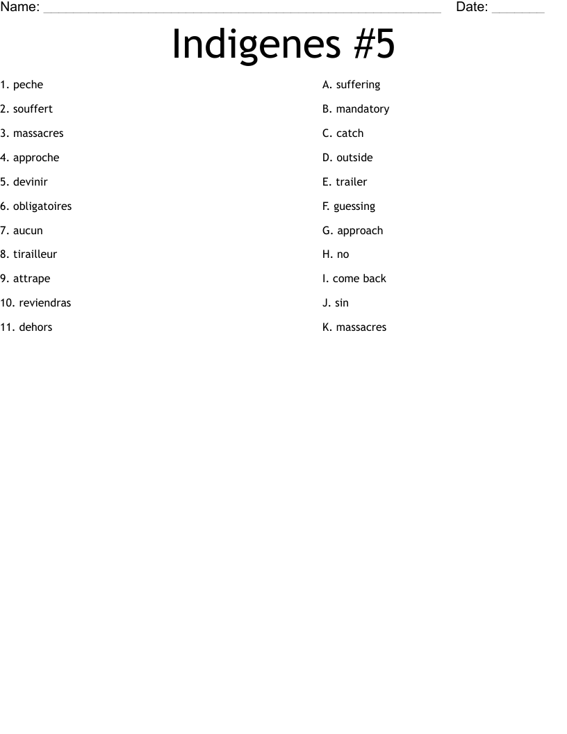 Indigenes #5 Worksheet