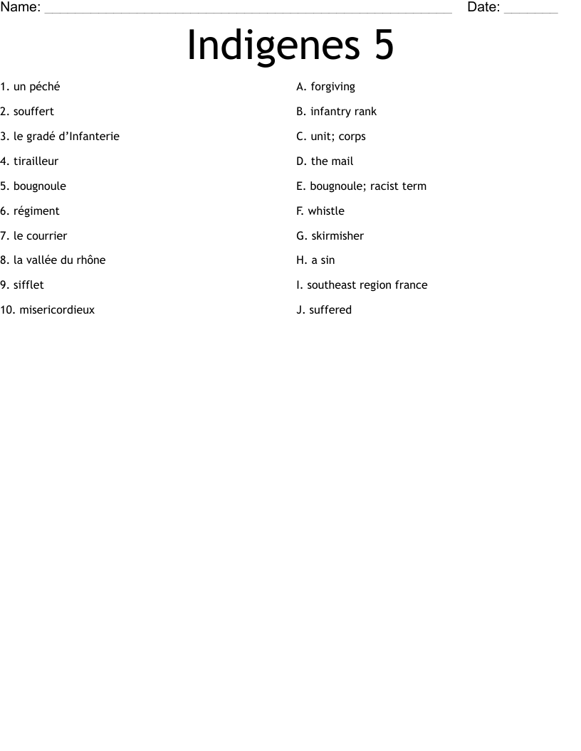 Indigenes 5 Worksheet