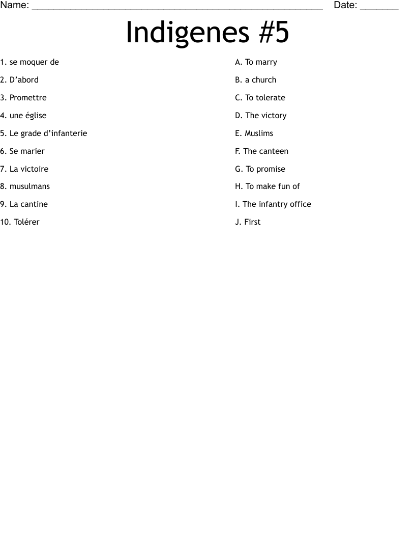 Indigenes #5 Worksheet