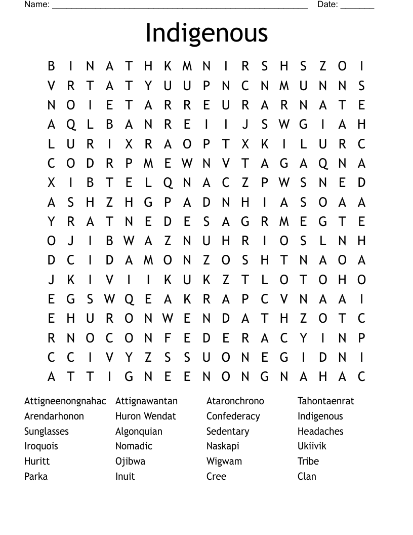 Indigenous Word Search