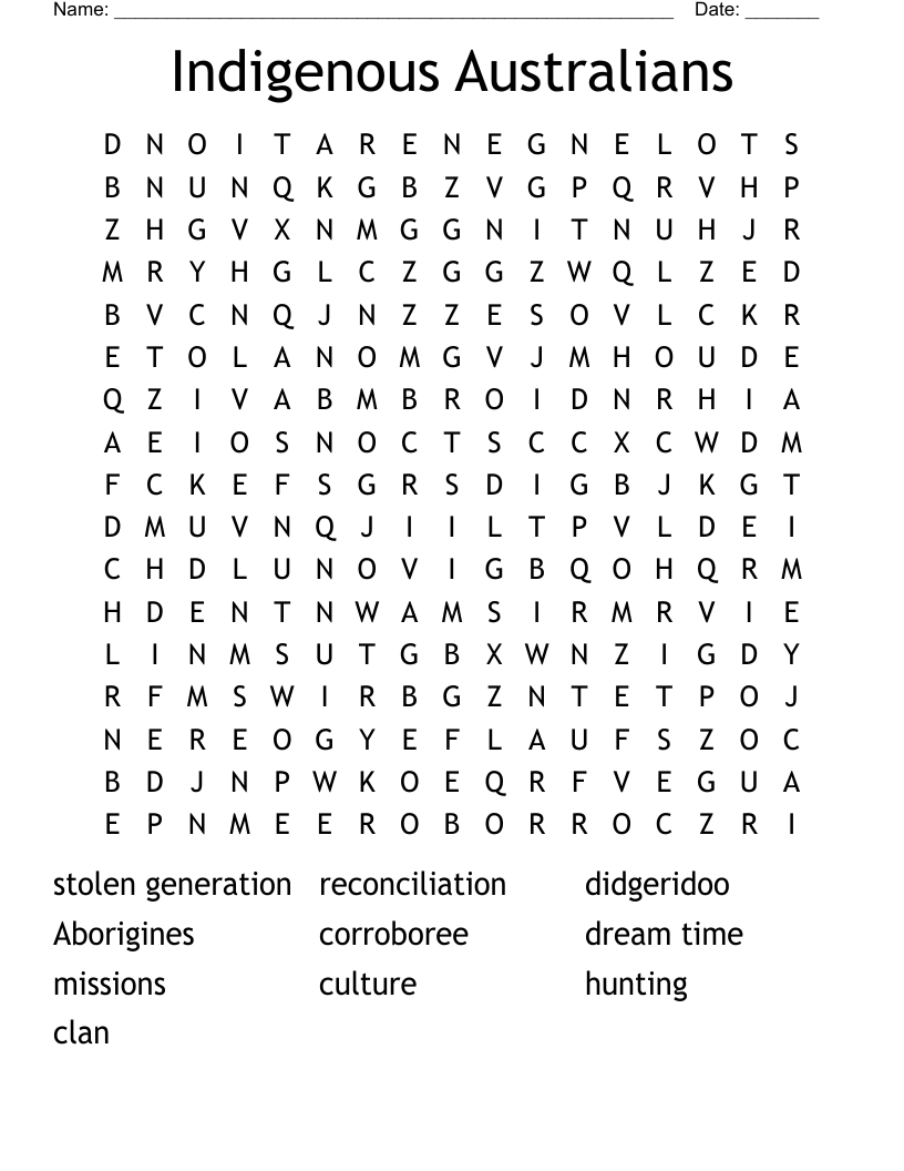 Indigenous Australians  Word Search