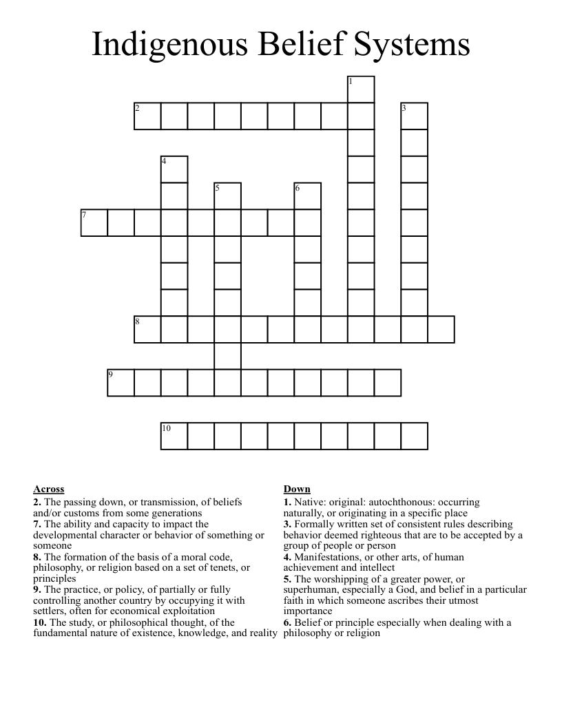 Indigenous Belief Systems  Crossword