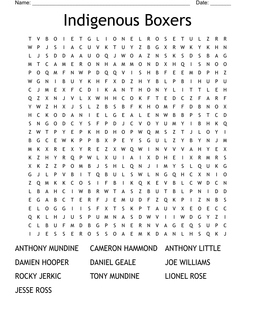 Indigenous Boxers Word Search